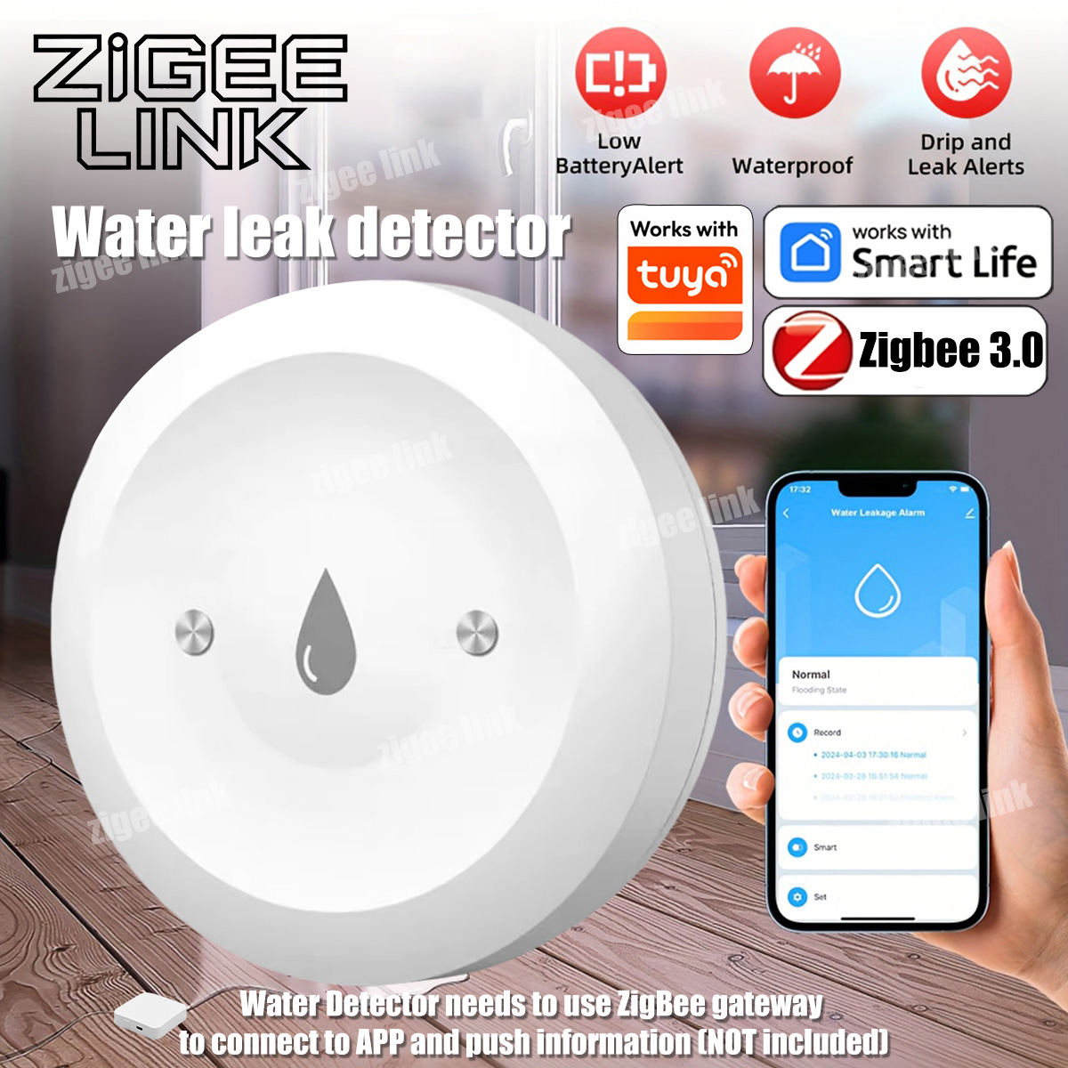 Water Alarm Sensor - Sensor de Água ZigBee 3.0, Detector